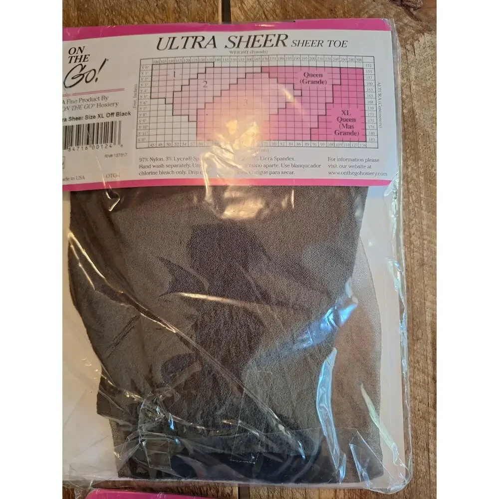 2/On the Go Ultra Sheer Offblack Pantyhose Sz XL Queen 2/ Knee Highs Nude One Sz